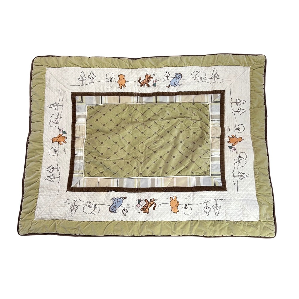 Vtg Disney Winnie the‎ Pooh Quilted Baby Play Mat blanket Velvet Embroidered